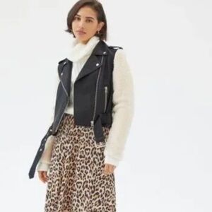 Pistola Anita Moto Faux Leather Shearling Black Beige Jacket XS